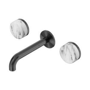 Nero Serenity Wall Basin Set 160mm Spout With Arabescato Corchia Handle Gun Metal - 24D038GM