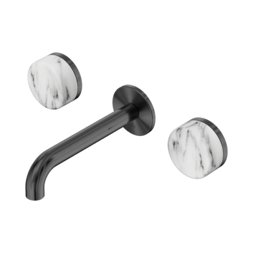 24D038GM-Serenity-Wall-Basin-Set-160mm-Spout-With-Arabescato-Corchia-Handle-Gun-Metal-Thumb.png Nero Serenity Wall Basin Set 160mm Spout With Arabescato Corchia Handle Gun Metal - 24D038GM