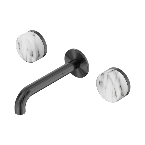 Nero Serenity Wall Basin Set 160mm Spout With Arabescato Corchia Handle Gun Metal - 24D038GM