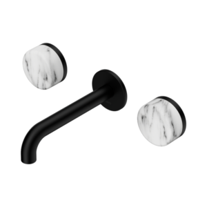 Nero Serenity Wall Basin Set 160mm Spout With Arabescato Corchia Handle Matte Black - 24D038MB