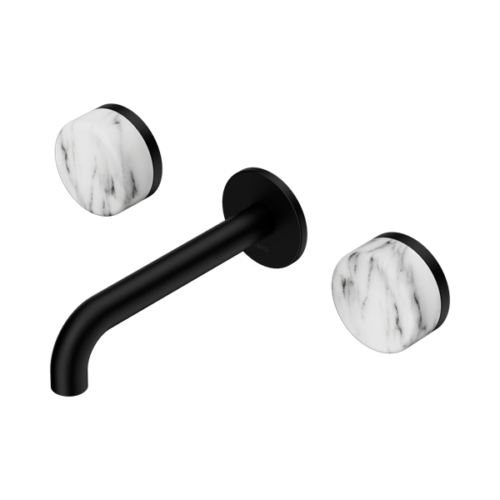 24D038MB-Serenity-Wall-Basin-Set-160mm-Spout-With-Arabescato-Corchia-Handle-Matte-Black-Thumb.png Nero Serenity Wall Basin Set 160mm Spout With Arabescato Corchia Handle Matte Black - 24D038MB