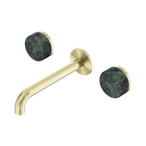 Nero Serenity Wall Basin Set 185mm Spout With Verde Alpi Handle Brushed Gold - 24D042BG