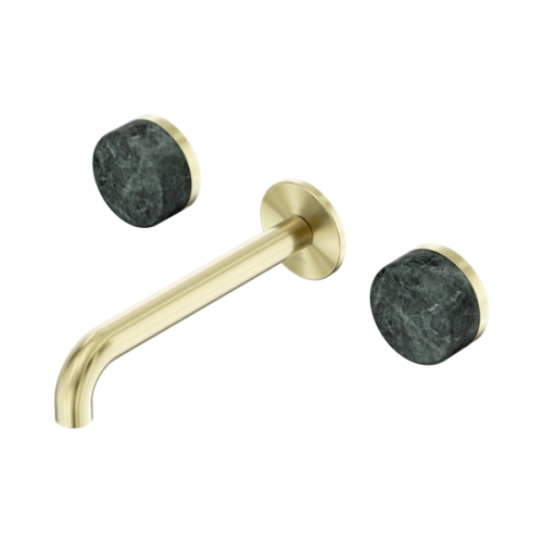 Nero Serenity Wall Basin Set 185mm Spout With Verde Alpi Handle Brushed Gold - 24D042BG