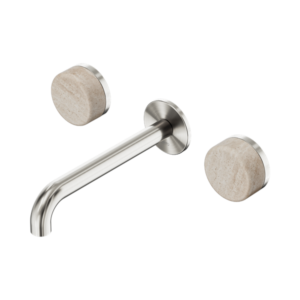 Nero Serenity Wall Basin Set 185mm Spout With Rome Travertine Handle Brushed Nickel - 24D043BN