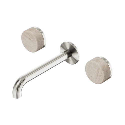 Nero Serenity Wall Basin Set 185mm Spout With Rome Travertine Handle Brushed Nickel - 24D043BN