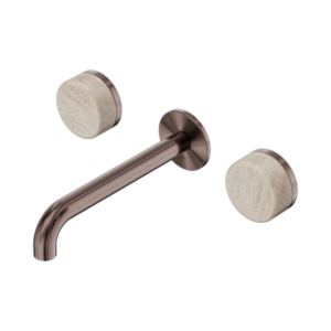 Nero Serenity Wall Basin Set 185mm Spout With Rome Travertine Handle Brushed Bronze - 24D043BZ