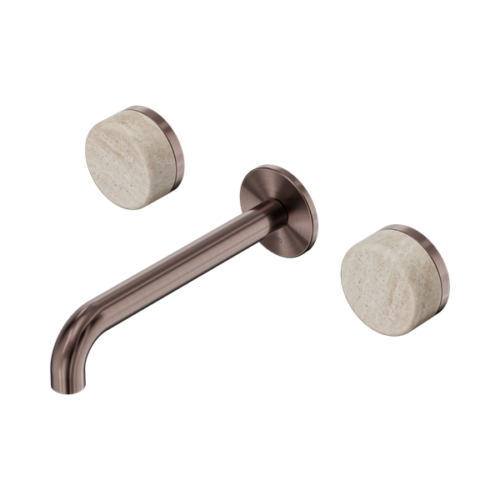 Nero Serenity Wall Basin Set 185mm Spout With Rome Travertine Handle Brushed Bronze - 24D043BZ