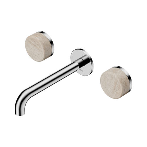 Nero Serenity Wall Basin Set 185mm Spout With Rome Travertine Handle Chrome - 24D043CH