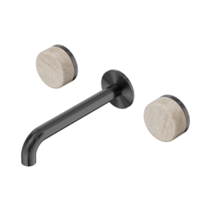 Nero Serenity Wall Basin Set 185mm Spout With Rome Travertine Handle Gun Metal - 24D043GM