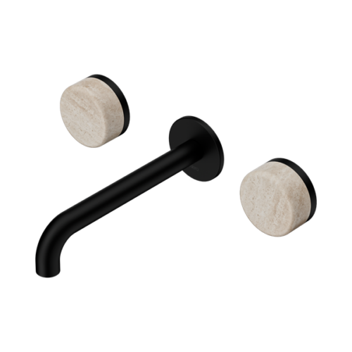 Nero Serenity Wall Basin Set 185mm Spout With Rome Travertine Handle Matte Black - 24D043MB