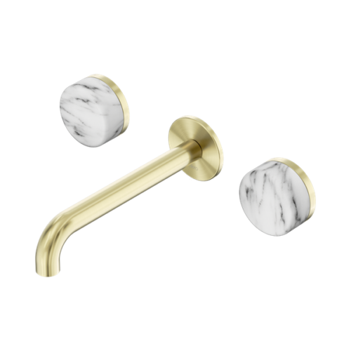 Nero Serenity Wall Basin Set 185mm Spout With Arabescato Corchia Handle Brushed Gold - 24D044BG