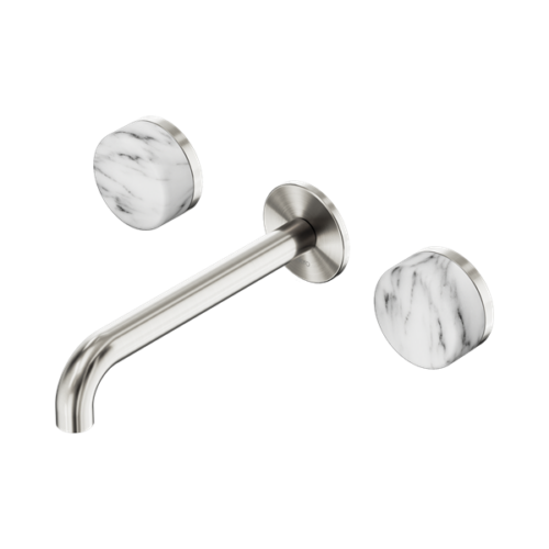 Nero Serenity Wall Basin Set 185mm Spout With Arabescato Corchia Handle Brushed Nickel - 24D044BN
