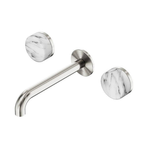 Nero Serenity Wall Basin Set 185mm Spout With Arabescato Corchia Handle Brushed Nickel - 24D044BN