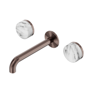 Nero Serenity Wall Basin Set 185mm Spout With Arabescato Corchia Handle Brushed Bronze - 24D044BZ