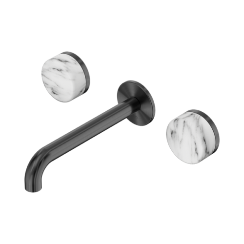 Nero Serenity Wall Basin Set 185mm Spout With Arabescato Corchia Handle Gun Metal - 24D044GM