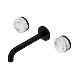 Nero Serenity Wall Basin Set 185mm Spout With Arabescato Corchia Handle Matte Black - 24D044MB