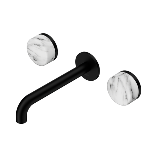 Nero Serenity Wall Basin Set 185mm Spout With Arabescato Corchia Handle Matte Black - 24D044MB