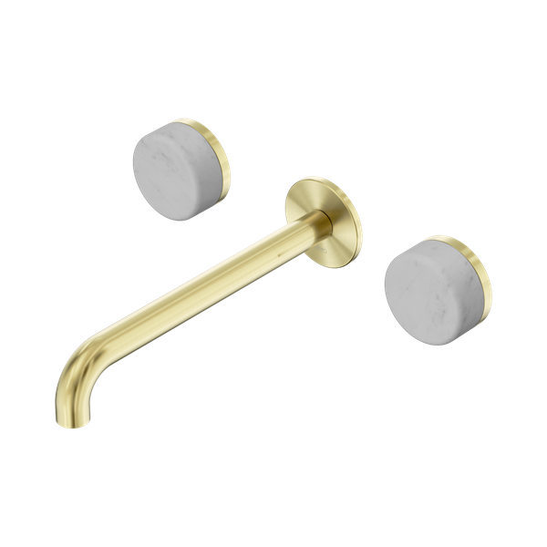 Nero Serenity Wall Basin Set 220mm Spout With Carrara Handle Brushed Gold - 24D047BG