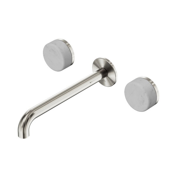 Nero Serenity Wall Basin Set 220mm Spout With Carrara Handle Brushed Nickel - 24D047BN