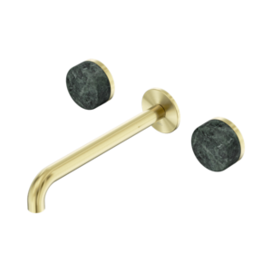 Nero Serenity Wall Basin Set 220mm Spout With Verde Alpi Handle Brushed Gold - 24D048BG
