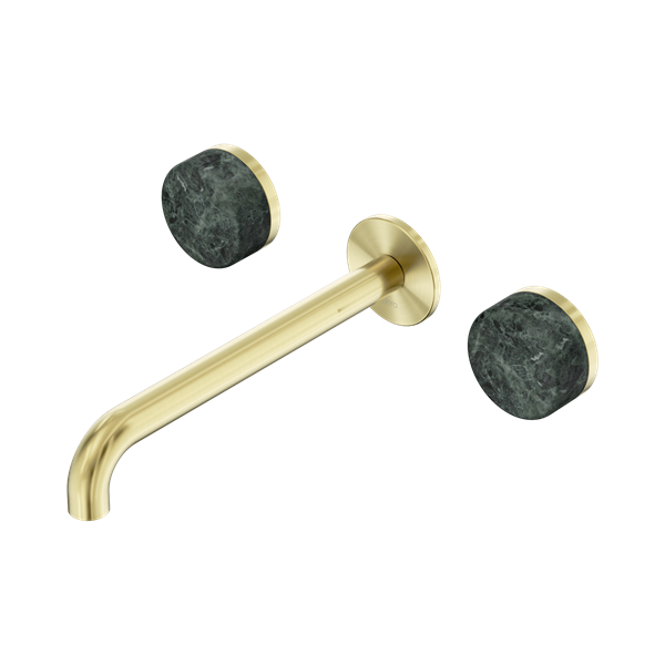 Nero Serenity Wall Basin Set 220mm Spout With Verde Alpi Handle Brushed Gold - 24D048BG