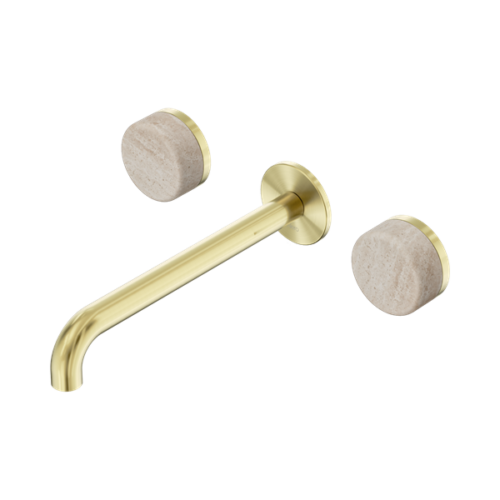24D049BG-Serenity-Wall-Basin-Set-220mm-Spout-With-Rome-Travertine-Handle-Brushed-Gold-Thumb.png Nero Serenity Wall Basin Set 220mm Spout With Rome Travertine Handle Brushed Gold - 24D049BG