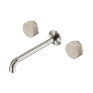 Nero Serenity Wall Basin Set 220mm Spout With Rome Travertine Handle Brushed Nickel - 24D049BN