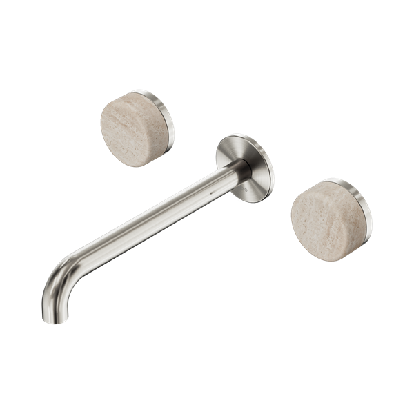 Nero Serenity Wall Basin Set 220mm Spout With Rome Travertine Handle Brushed Nickel - 24D049BN