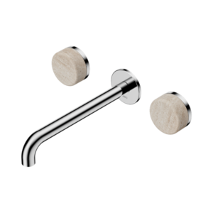 Nero Serenity Wall Basin Set 220mm Spout With Rome Travertine Handle Chrome - 24D049CH
