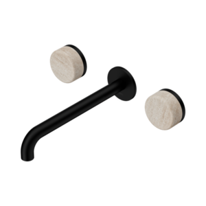 Nero Serenity Wall Basin Set 220mm Spout With Rome Travertine Handle Matte Black - 24D049MB