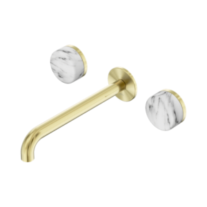 Nero Serenity Wall Basin Set 220mm Spout With Arabescato Corchia Handle Brushed Gold - 24D050BG