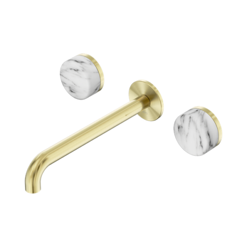 24D050BG-Serenity-Wall-Basin-Set-220mm-Spout-With-Arabescato-Corchia-Handle-Brushed-Gold-Thumb.png Nero Serenity Wall Basin Set 220mm Spout With Arabescato Corchia Handle Brushed Gold - 24D050BG