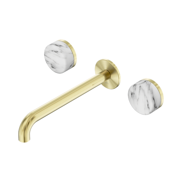 Nero Serenity Wall Basin Set 220mm Spout With Arabescato Corchia Handle Brushed Gold - 24D050BG