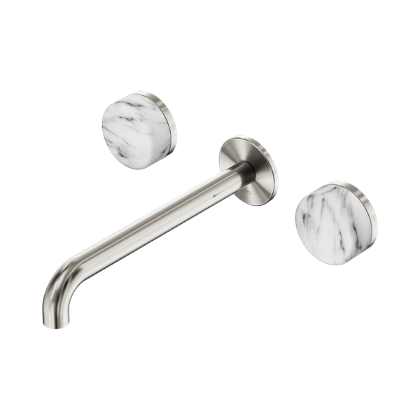 Nero Serenity Wall Basin Set 220mm Spout With Arabescato Corchia Handle Brushed Nickel - 24D050BN