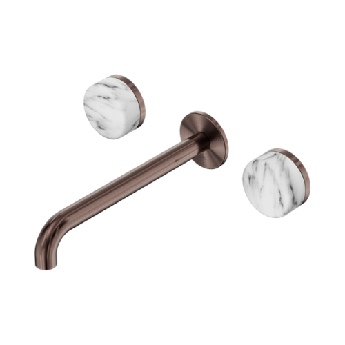 24D050BZ-Serenity-Wall-Basin-Set-220mm-Spout-With-Arabescato-Corchia-Handle-Brushed-Bronze-Thumb.png Nero Serenity Wall Basin Set 220mm Spout With Arabescato Corchia Handle Brushed Bronze - 24D050BZ