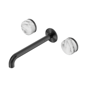 Nero Serenity Wall Basin Set 220mm Spout With Arabescato Corchia Handle Gun Metal - 24D050GM