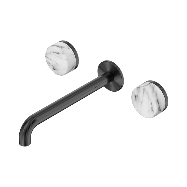 Nero Serenity Wall Basin Set 220mm Spout With Arabescato Corchia Handle Gun Metal - 24D050GM