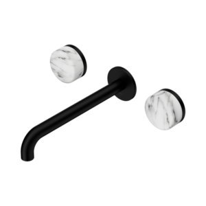 Nero Serenity Wall Basin Set 220mm Spout With Arabescato Corchia Handle Matte Black - 24D050MB