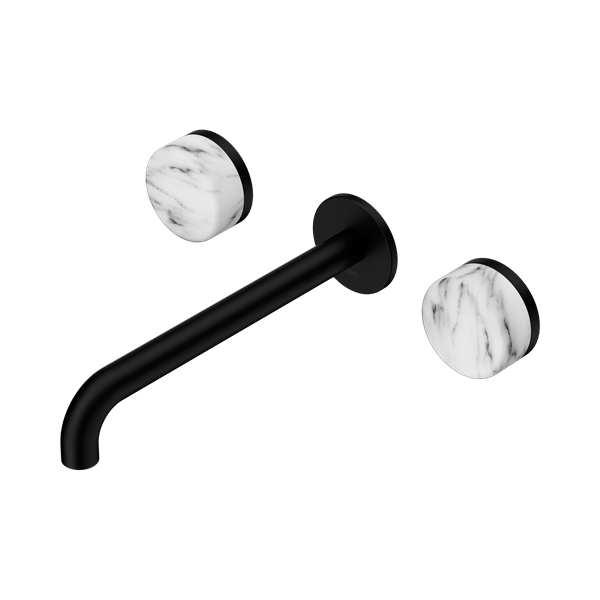 Nero Serenity Wall Basin Set 220mm Spout With Arabescato Corchia Handle Matte Black - 24D050MB