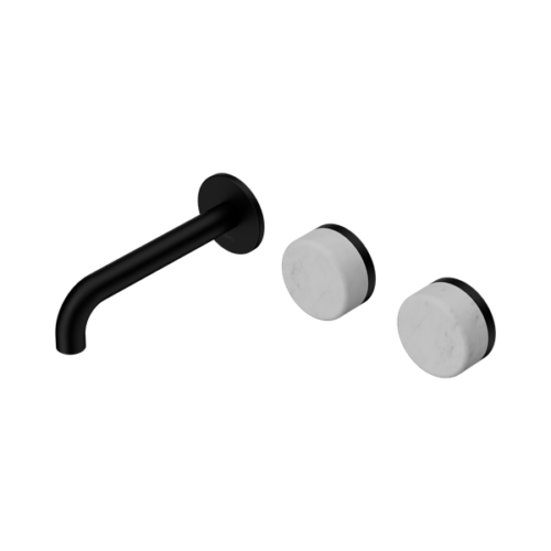 24D053MB-Serenity-Wall-Basin-Set-160mm-Offset-Spout-With-Carrara-Handle-Matte-Black-Thumb.png Nero Serenity Wall Basin Set 160mm Offset Spout With Carrara Handle Matte Black - 24D053MB