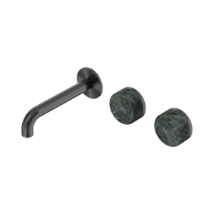 Nero Serenity Wall Basin Set 160mm Offset Spout With Verde Alpi Handle Gun Metal - 24D054GM