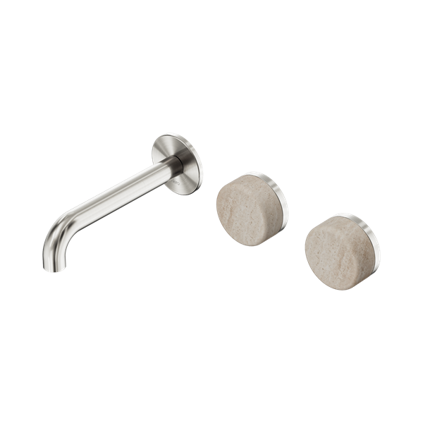 Nero Serenity Wall Basin Set 160mm Offset Spout With Rome Travertine Handle Brushed Nickel - 24D055BN