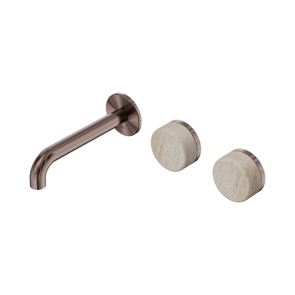 Nero Serenity Wall Basin Set 160mm Offset Spout With Rome Travertine Handle Brushed Bronze - 24D055BZ