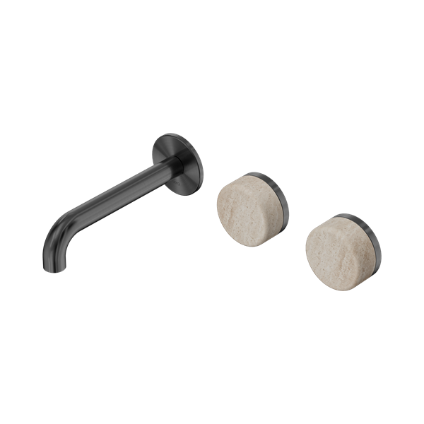 Nero Serenity Wall Basin Set 160mm Offset Spout With Rome Travertine Handle Gun Metal - 24D055GM