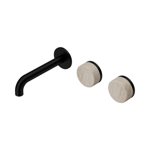 24D055MB-Serenity-Wall-Basin-Set-160mm-Offset-Spout-With-Rome-Travertine-Handle-Matte-Black-Thumb.png Nero Serenity Wall Basin Set 160mm Offset Spout With Rome Travertine Handle Matte Black - 24D055MB