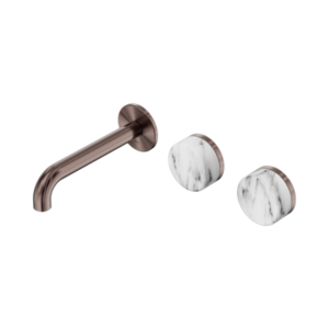 Nero Serenity Wall Basin Set 160mm Offset Spout With Arabescato Corchia Handle Brushed Bronze - 24D056BZ