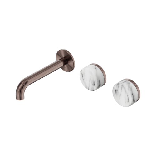 24D056BZ-Serenity-Wall-Basin-Set-160mm-Offset-Spout-With-Arabescato-Corchia-Handle-Brushed-Bronze-Thumb.png Nero Serenity Wall Basin Set 160mm Offset Spout With Arabescato Corchia Handle Brushed Bronze - 24D056BZ