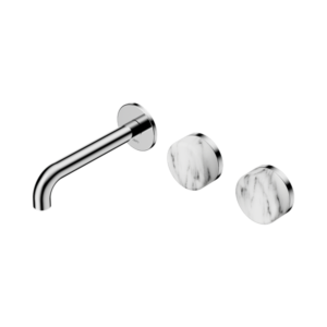 Nero Serenity Wall Basin Set 160mm Offset Spout With Arabescato Corchia Handle Chrome - 24D056CH