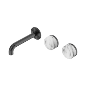 Nero Serenity Wall Basin Set 160mm Offset Spout With Arabescato Corchia Handle Gun Metal - 24D056GM