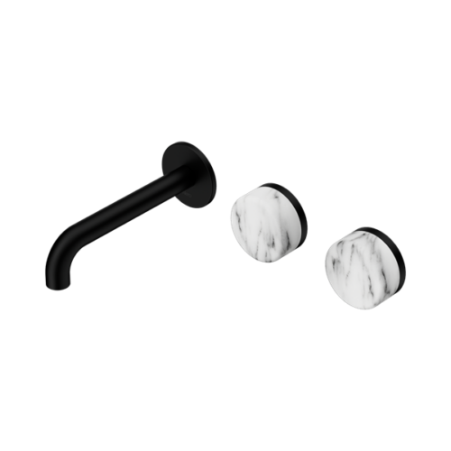 24D056MB-Serenity-Wall-Basin-Set-160mm-Offset-Spout-With-Arabescato-Corchia-Handle-Matte-Black-Thumb.png Nero Serenity Wall Basin Set 160mm Offset Spout With Arabescato Corchia Handle Matte Black - 24D056MB